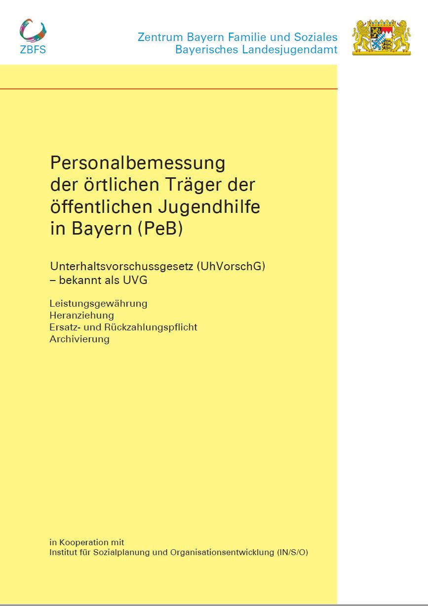 Titelbild der Broschüre Personalbemessung der örtlichen Träger der öffentlichen Jugendhilfe in Bayern (PeB) in gelber Farbe